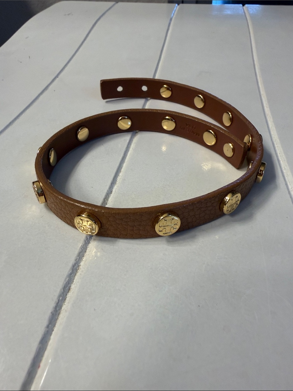 Tory Burch Double Wrap logo leather bracelet, Luggage color